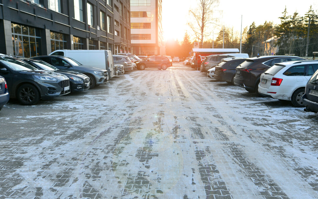 commercial parking lot during the winter